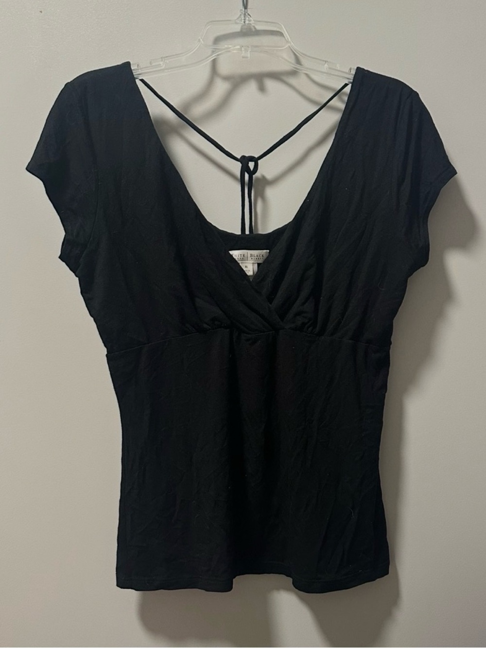 White House Black Market -Black Wrap-Front Top with Back Tie Size L